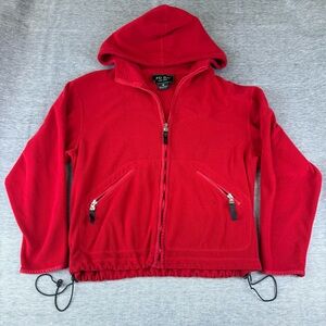 FUDA Hooded Red Zip Up Fleece Sweatshirt for Women